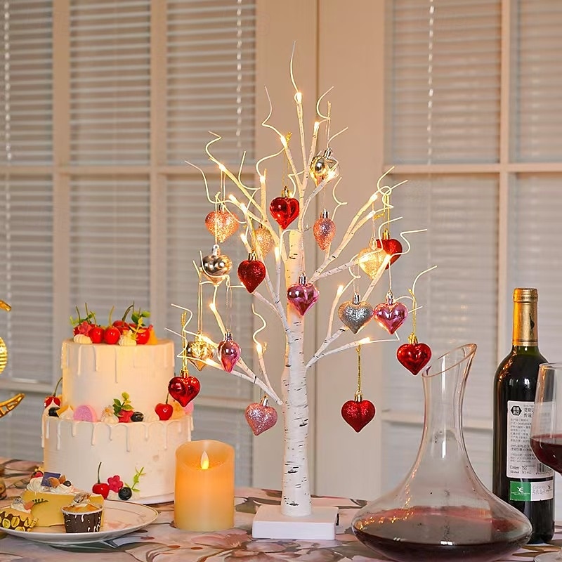 Valentine's Day Decor Lighted Birch Tree with Heart Ornaments, Romantic Heart-Shaped Birch Tree Lamp, Tabletop Artificial Trees Lights for Indoor Decor, Cozy LED Mood Lighting for Home Decor 2026 - $28.99 –P2