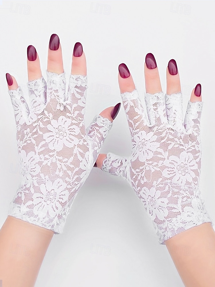 Luvas femininas sem dedos com renda, em poliéster, diversas cores, perfeitas para casamentos e festas. de 2026 por CLP $8877 –P4