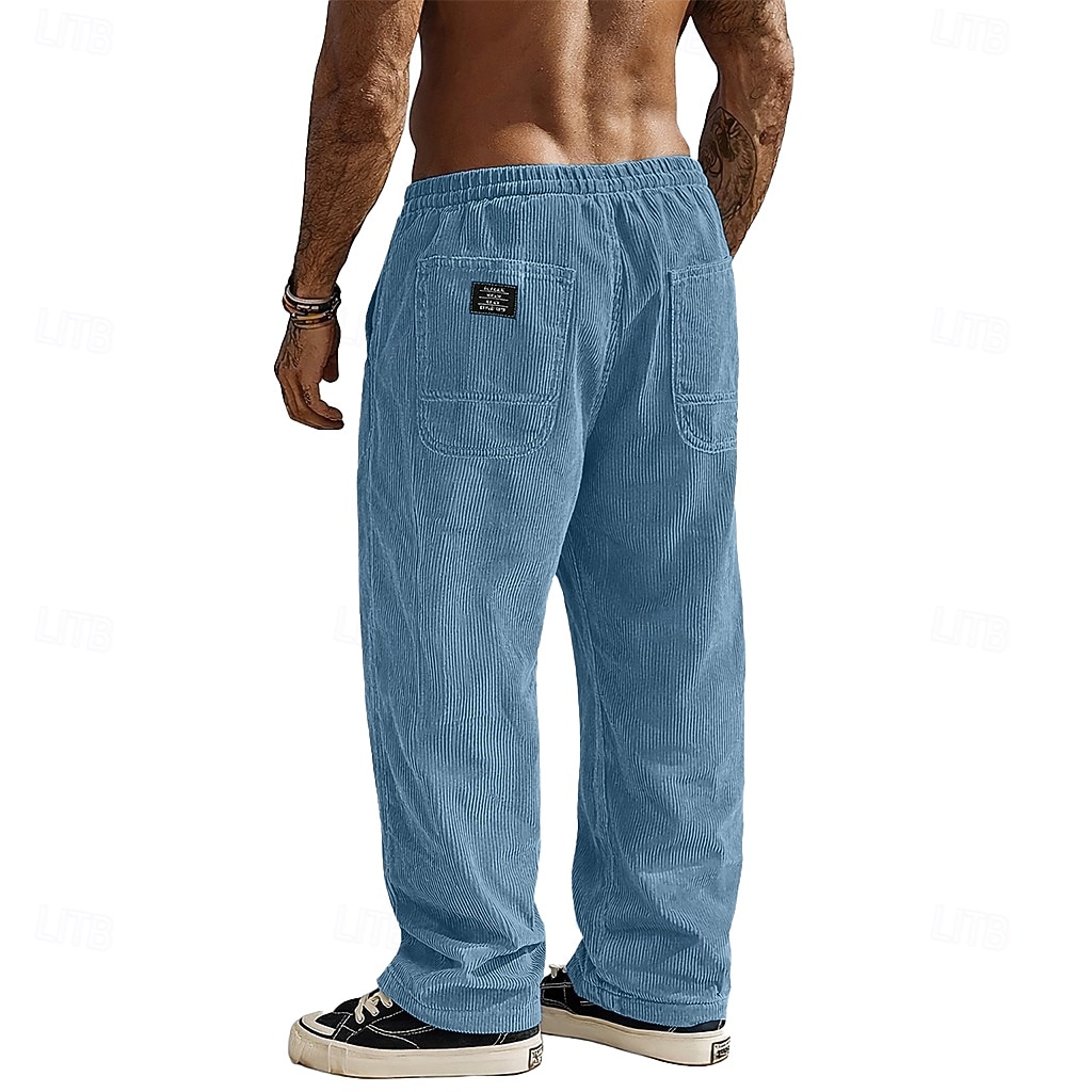 Men's Trousers Corduroy Pants Baggy Pants Casual Pants Elastic Waist Straight Leg Solid Color Comfort Moisture Wicking Full Length Casual Daily Outdoor Fashion Streetwear Blue Black Micro-elastic 2026 - $26.99 –P1