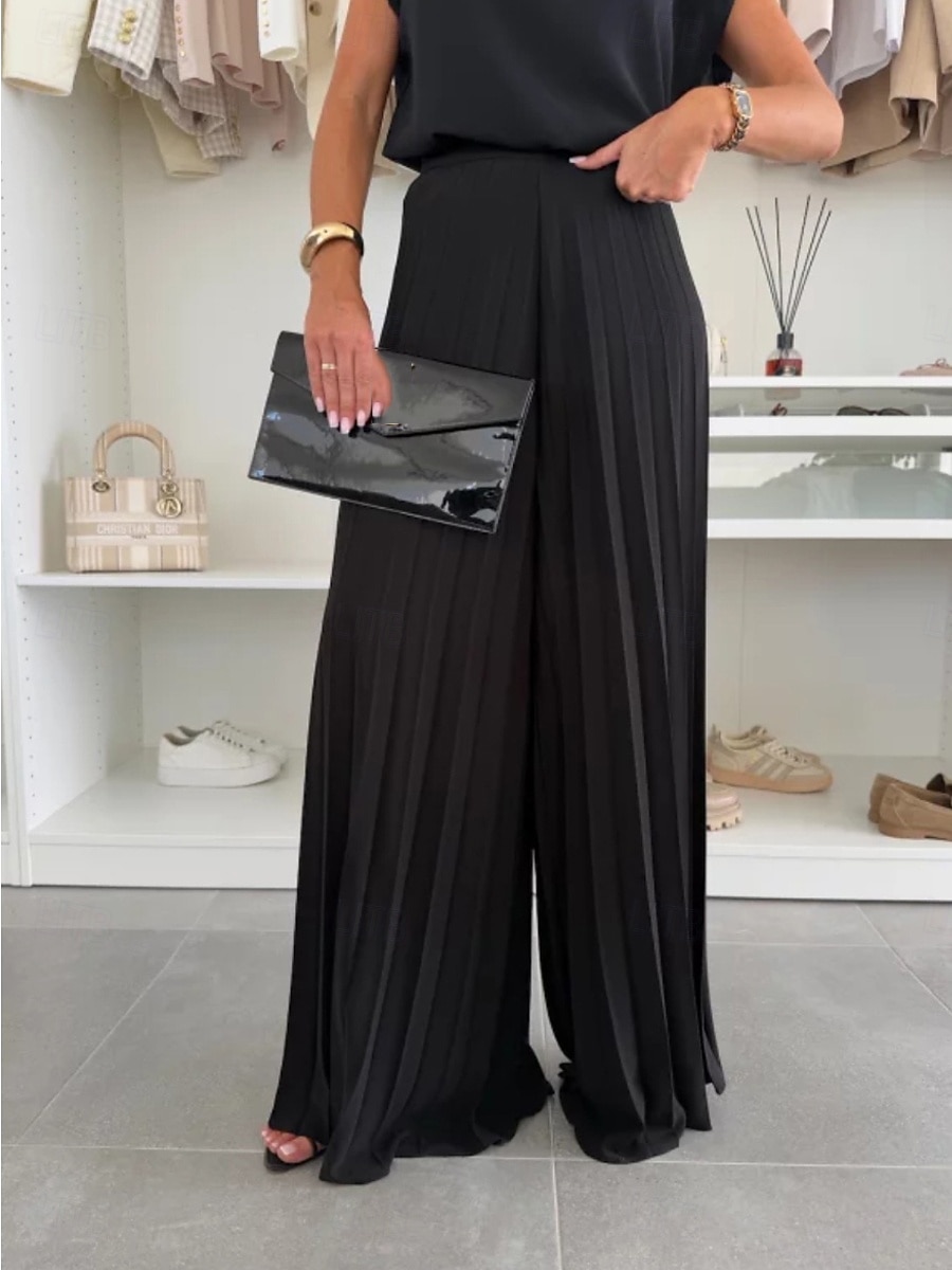 Mujer Conjuntos de pantalones parte superior del bolero Sin Mangas Escote Redondo Plano Frunce Moda Ropa de calle Diario Exterior Negro Blanco Verano Holgado 2026 - $45.99 –P5