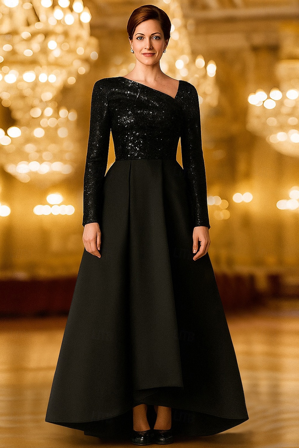 A-Line Asymmetrical Floor Length Evening Gown Ball Gown Formal Dress Elegant Glittering Silky Long Sleeve One Shoulder Wedding Formal Pocket Satin with Glitter Shawl 2026 - $160.99 –P1