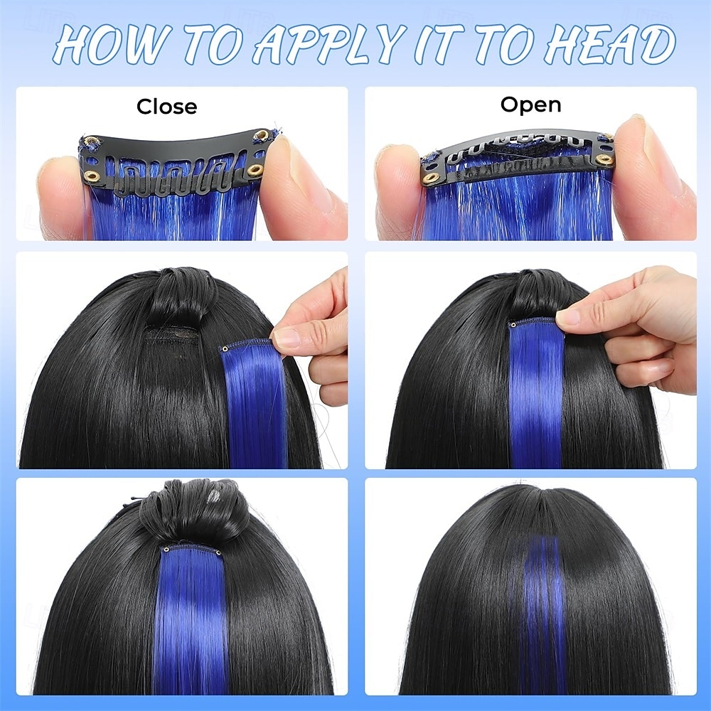 16 gekleurde clip-in haarextensies (22 steil, 8 blauw, 8 turquoise) voor dames, synthetische haaraccessoires 2026 - $18.99 –P3