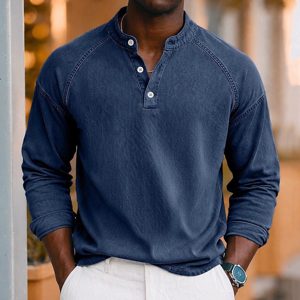 SoftFade™ Pánské Tričko Henley košile 100% Bavlna Kyselé praní Tričko Krátký rukáv Jednoduché Solidní Vintage Streetwear Příležitostné Barvené Prané Raglánové rukávy Postavený límec Henley Ulice 2026 - $31.99 –P13