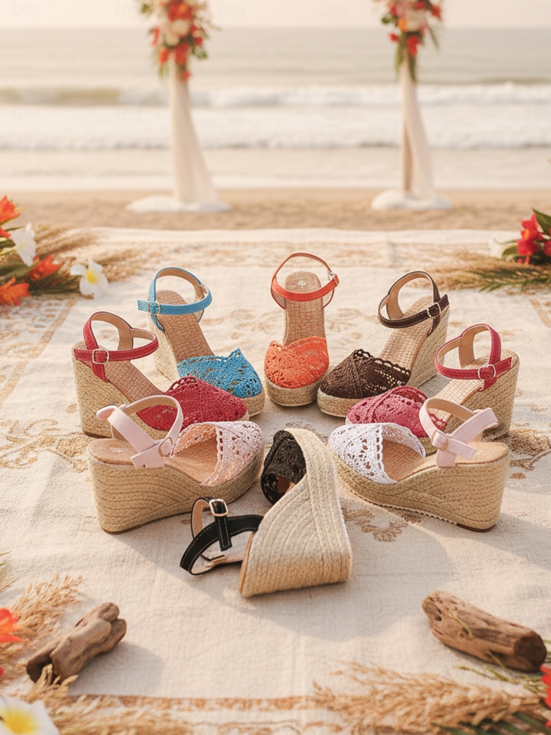 sandali con zeppa espadrillas in pizzo bianco da donna - tacchi a spillo traspiranti all'uncinetto con cinturino alla caviglia - eleganti scarpe da sposa boho per la spiaggia &matrimoni all'estero del 2026 a $42.99 –P1