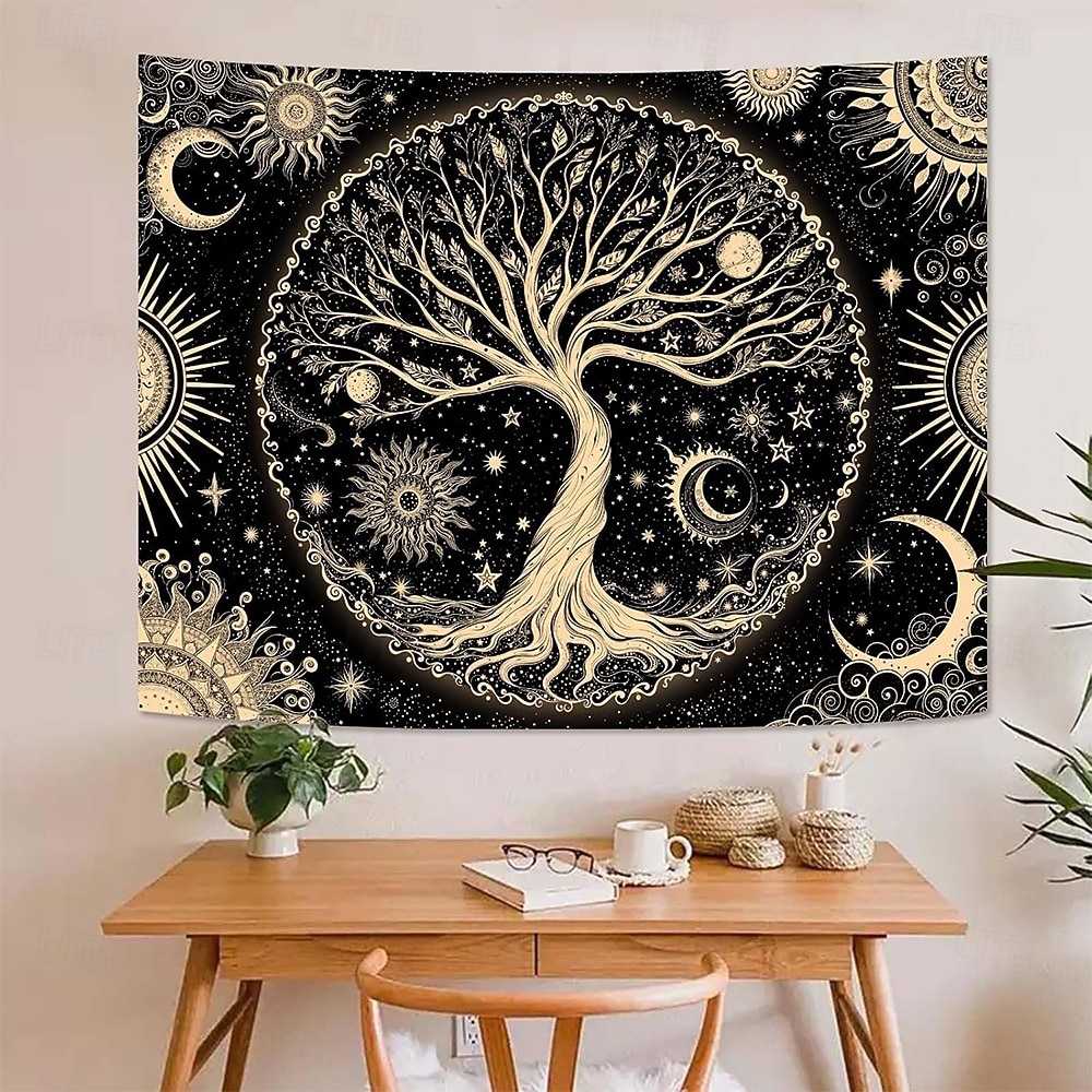 Wandteppich mit Lebensbaum-Motiv aus Buntglas im Mosaikstil, farbenfrohe und lebendige Kunst, Heimdekoration für Wohnzimmer und Schlafzimmer, großes Stoffposter 2026 - $20.99 –P12