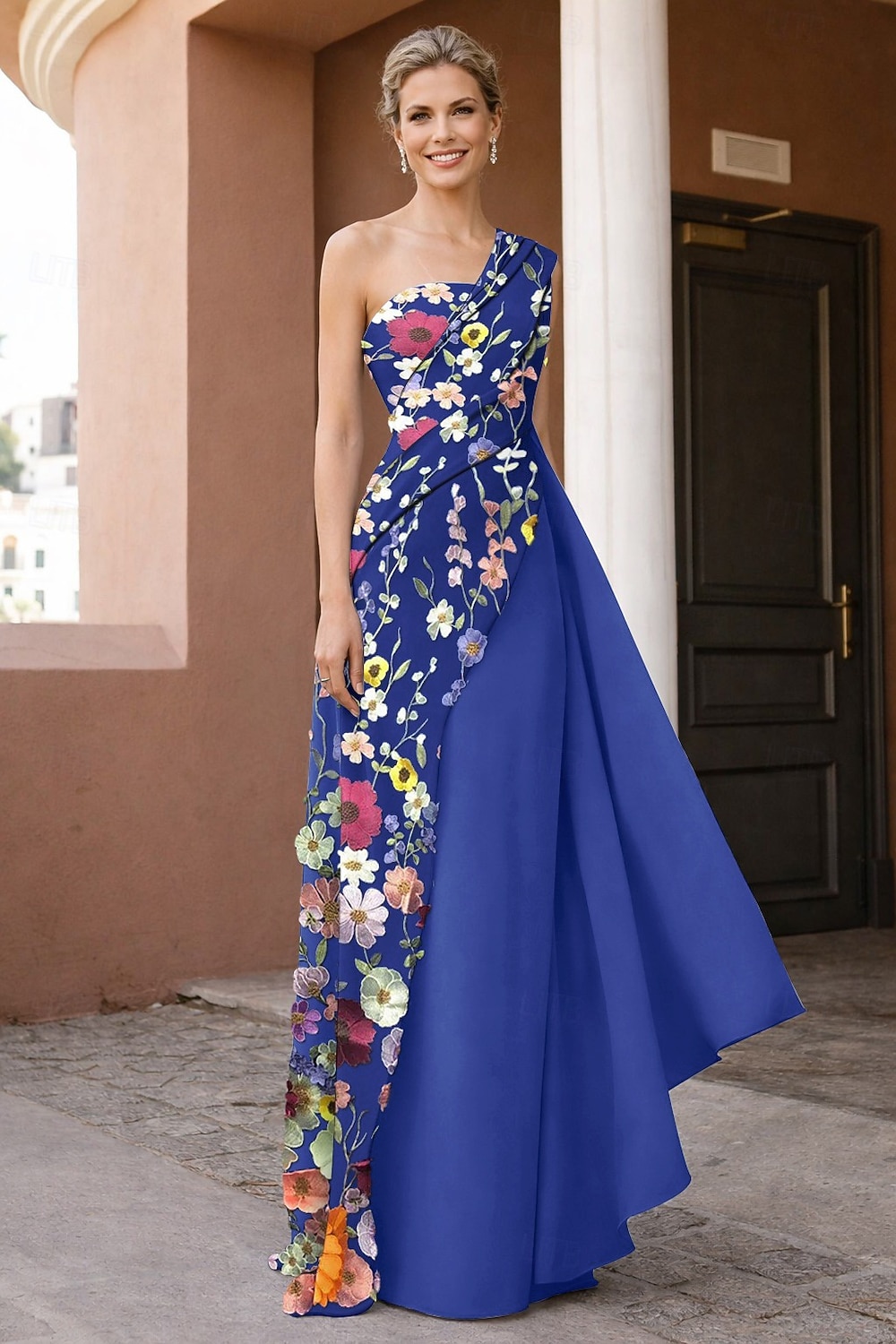 A-Line Sheath Column Floor Length Evening Gown Ball Gown Formal Dress Elegant Vintage Floral Sleeveless One Shoulder Wedding Formal Pocket Lace Stretch Fabric with Glitter Ruffles Embroidery 2026 - $195.99 –P4
