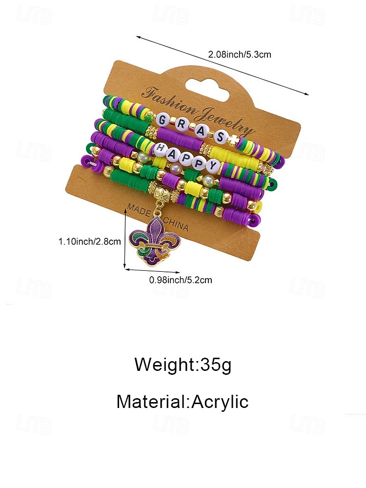 2026年 女性用アクリルブレスレットセット、マルチパターンデザイン、マルディグラテーマ、カーニバルやお祭りに最適  コレクション – $11.99 –P8