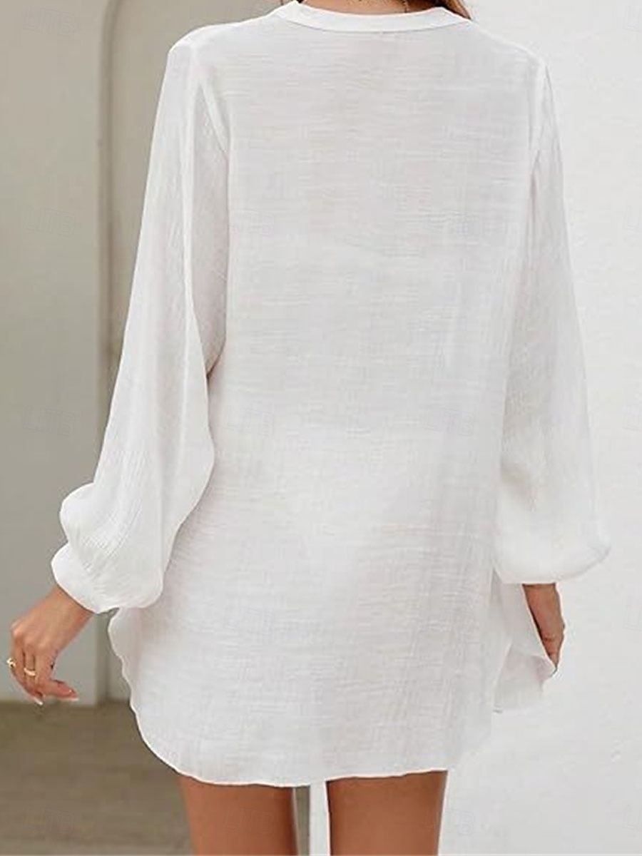 Női Mini ruha Fehér ruha Strandruha Fekete ruha Elegáns Divat Klasszikus Napi Szabadtéri Tengerpart Laza öltözet Sima Hosszú ujj V-alakú Fekete Fehér Nyár Tavasz 2026 - $24.99 –P2