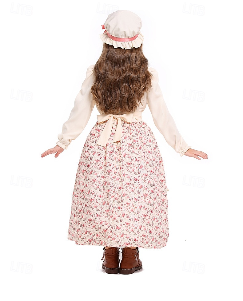 250º Aniversario de EE. UU. Siglo 19 década de 1800 Vestido de la pradera Conjunto de gorro y delantal Larga Chica pionera Colonial Pionero Guerra Revolucionaria Estampado Floral Disfraz Chica 2026 - $39.99 –P5