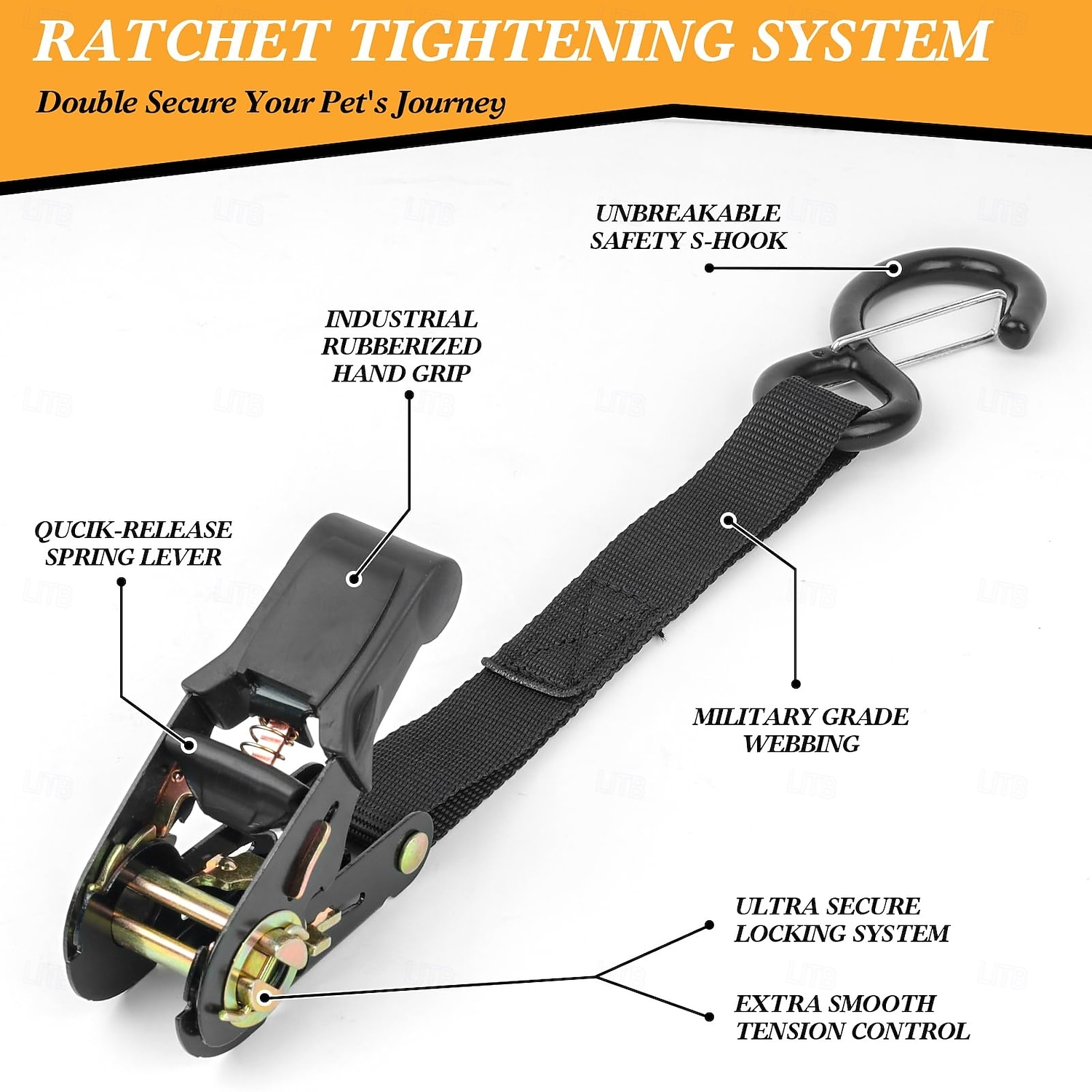 kuorma-auton lavan koiranhihna kahdelle koiralle, räikkäkiristys säädettävä kaksinkertainen turvallinen kuorma-auton lavan koiranhihnajärjestelmä lava-autoihin, katumaastureihin ja henkilöautoihin 2026 - $39.99 –P2