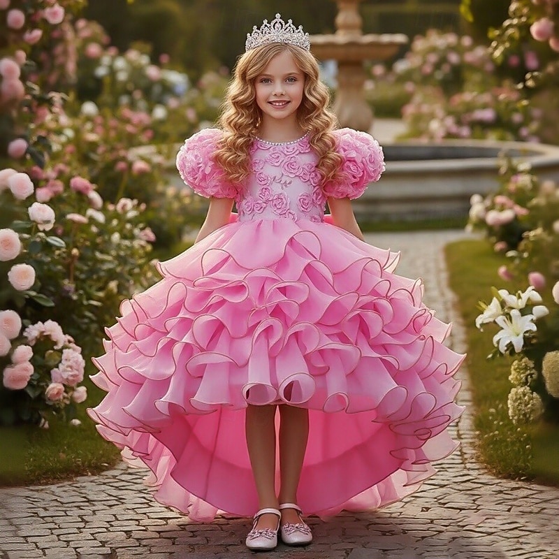 Abito da damigella d'onore bambina Ragazze Abito formale Abiti da sposa Feste Matrimonio Formale Moda Formale Principessa Abito per la Prima Comunione Rete Tinta unica Manica Corta Girocollo Bianco del 2026 a $62.99 –P1