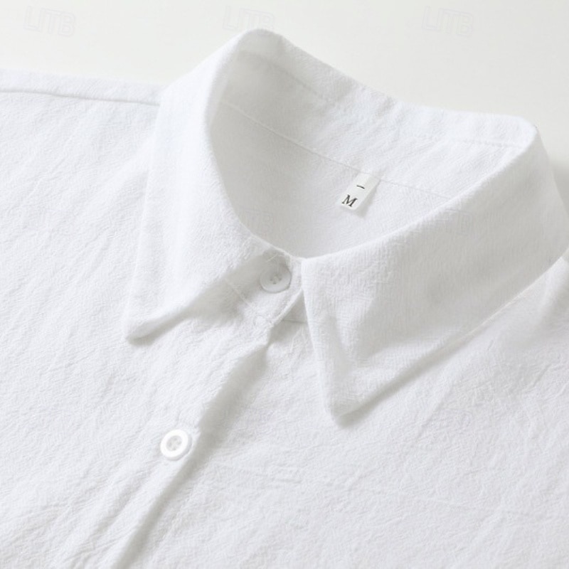 Women's Mini Dress Cotton Linen Dresses Shirt Dress Modern Outdoor Vacation Going out Regular Fit Plain Half Sleeve Shirt Collar Black White Light Blue Summer Spring 2026 - $24.99 –P10