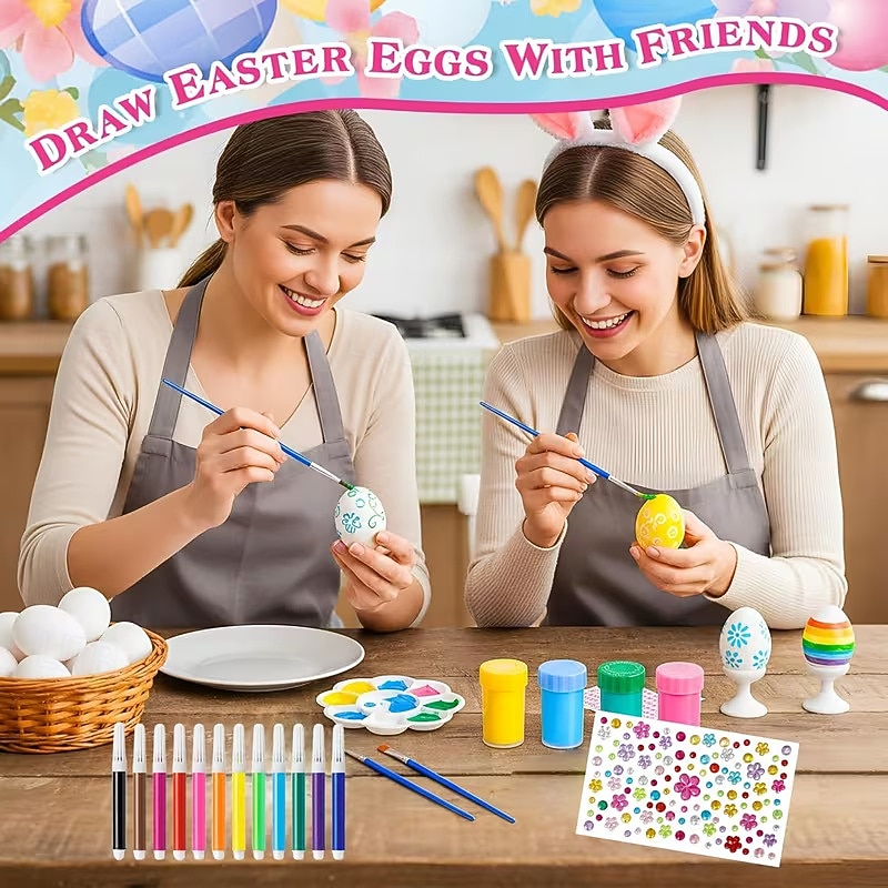 25-Piece White Easter Egg Painting Kit Blank Eggs for Coloring, Includes Strings, Tools, Gem Stickers, Hanging Rope, Perfect for Adult Easter Crafts Parties, Handmade Activities, and Decorations 2026 - $20.99 –P1