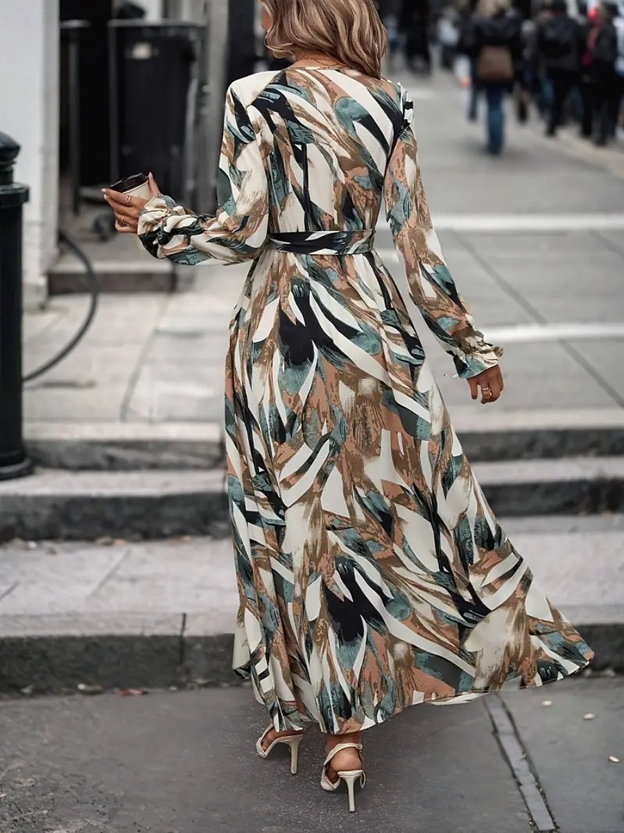Women's Long Dress Maxi Dress A Line Dress Floral Dress Elegant Fashion Modern Daily Outdoor Vacation Regular Fit Floral Long Sleeve V Neck Red Brown Spring Fall 2026 - $25.99 –P8