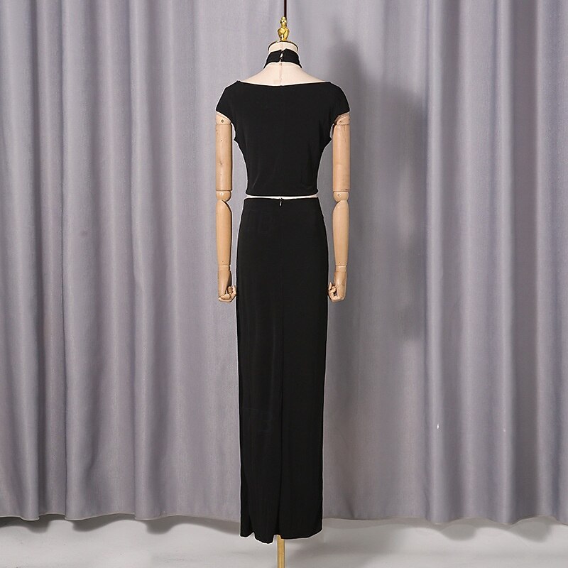 Two Piece Sheath Column Floor Length Wedding Guest Dress Wedding Guest Dresses Elegant Daily Cap Sleeve Halter Neck Garden Party Wedding with Ruched 2026 - $126.99 –P5