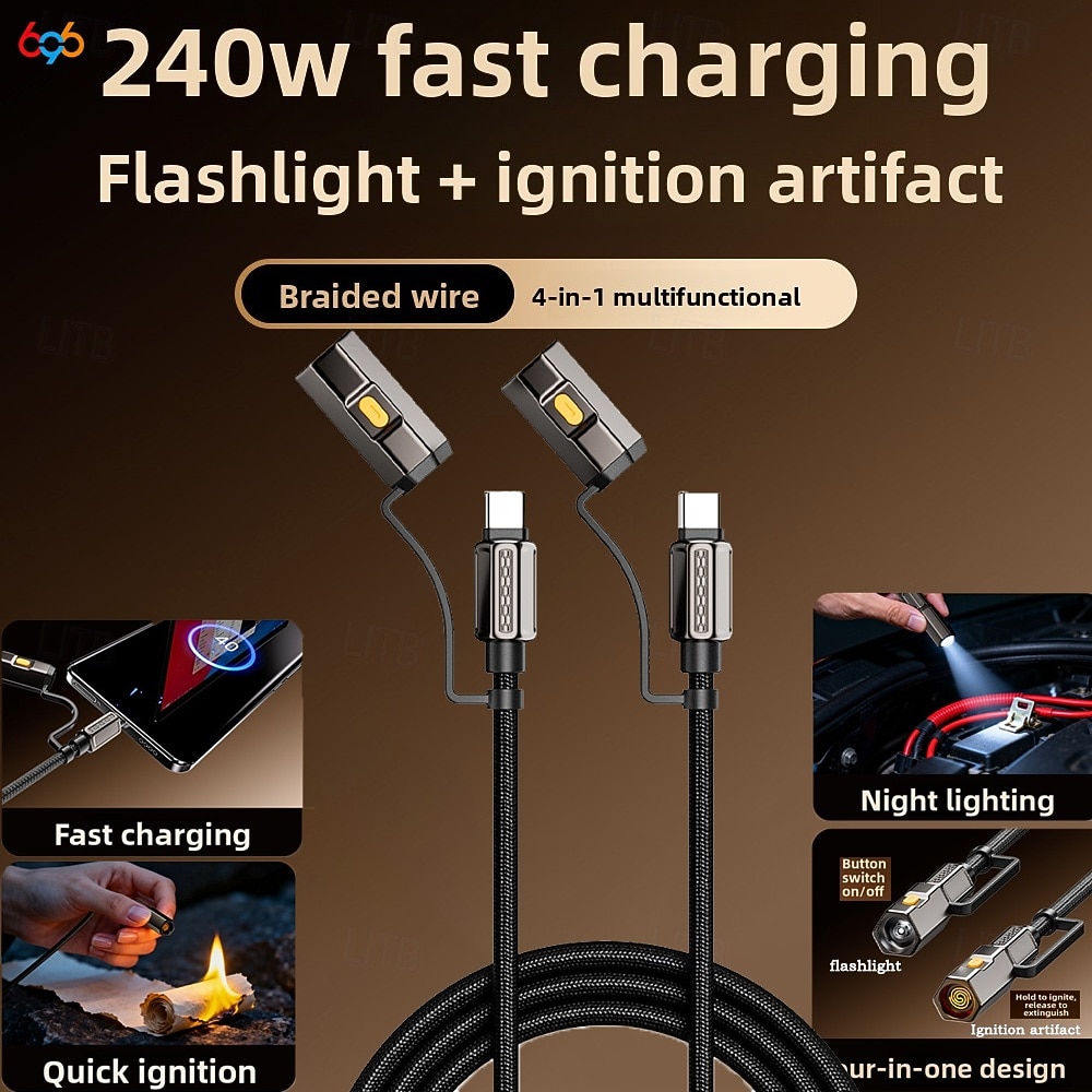 2026年 240W 4-in-1フラッシュライト点火マルチ機能データケーブル2パックApple 17 Proファーウェイシャオミ3.94フィート対応  コレクション – $19.99 –P11