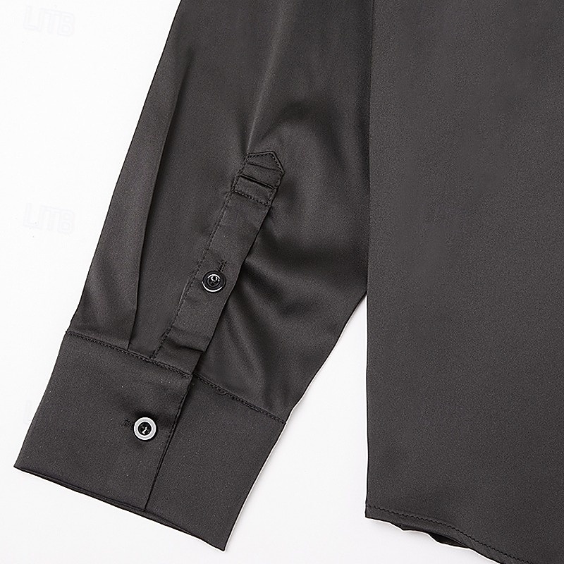 Муж. Рубашка Атласная рубашка Повседневная рубашка Кнопка рубашка Выпускная рубашка Pullover Полотняное плетение Для вечеринок Свадьба Черный Темно синий Длинный рукав V-образный вырез 2026 - $25.99 –P3