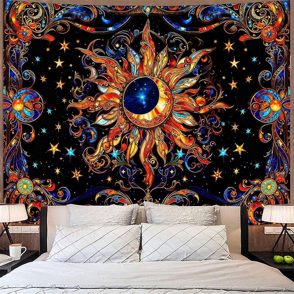 Wandteppich mit Sonne und Mond aus Buntglas, himmlisches Mosaik, Boho-Stil, kunstvolle Wanddekoration für Yoga-, Meditations- und Wohnzimmer 2026 - $20.99 –P2