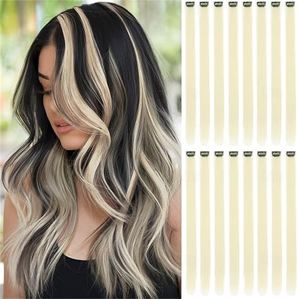 16 gekleurde clip-in haarextensies (22 steil, 8 blauw, 8 turquoise) voor dames, synthetische haaraccessoires 2026 - $18.99 –P7