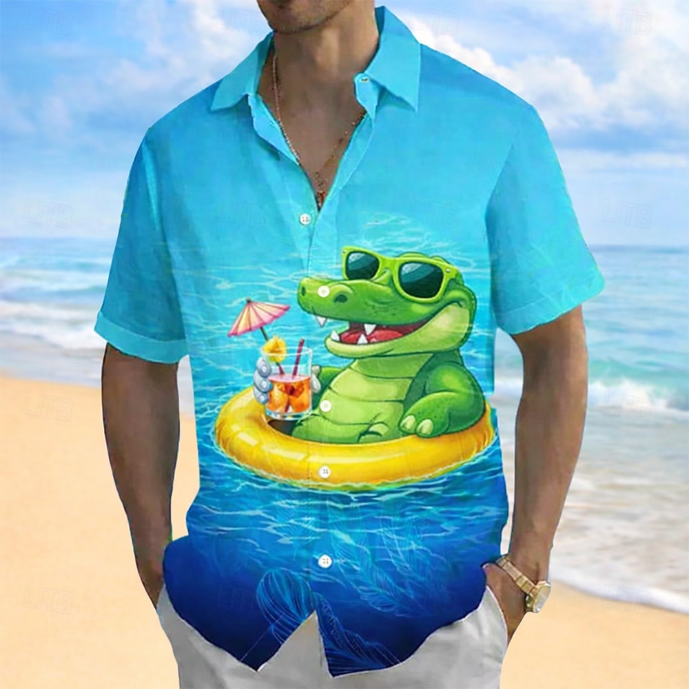 Ανδρικά Κινούμενα σχέδια Κροκοδιλέ Ρινόκερο Χαβανέζικο πουκάμισο Πουκάμισο με κουμπιά Πουκάμισο Aloha Κοντομάνικο Αστείος Διακοπές Ρούχα παραλίας Καλοκαίρι Άνοιξη Απορρίπτω 3D εκτύπωση γιακά πουκάμισα 2026 - $25.99 –P1