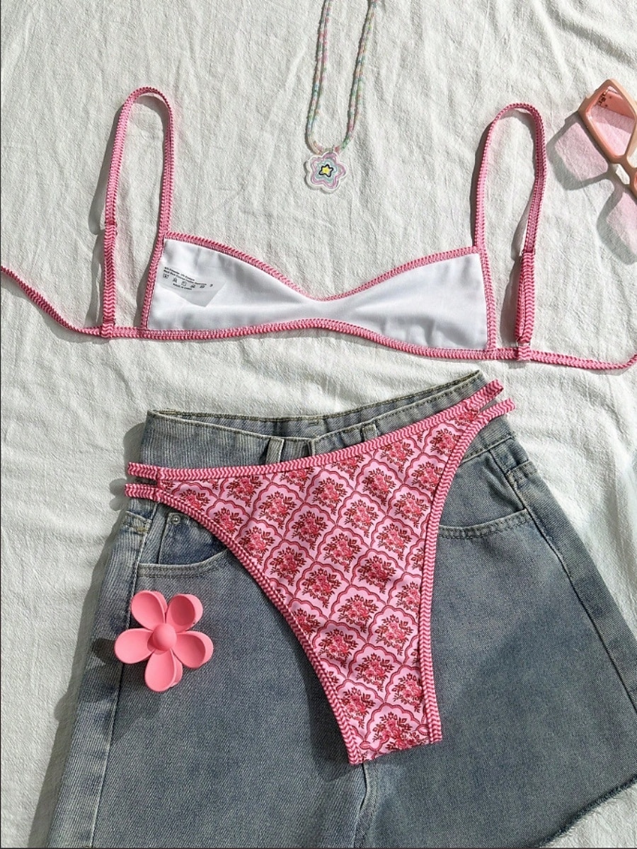 Per donna Costumi da bagno Bikini Due pezzi Perizoma Costume da bagno Snello Senza schiena Vacanza Abbigliamento da Spiaggia Floreale Grafico Scollo Tondo Senza Maniche Costumi da bagno del 2026 a $22.99 –P12