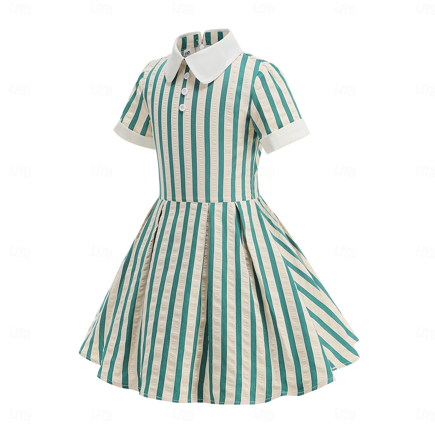 Vintage inspiriert Midlänge A-Linie Kleid Swing-Kleid Kurze Ärmel Gestreift A-Linie Kostüm Mädchen Kindertag Maskerade Urlaub Alltagskleidung Kinder Kleid Abschlussballkleider Frühling & Sommer 2026 - $52.99 –P2