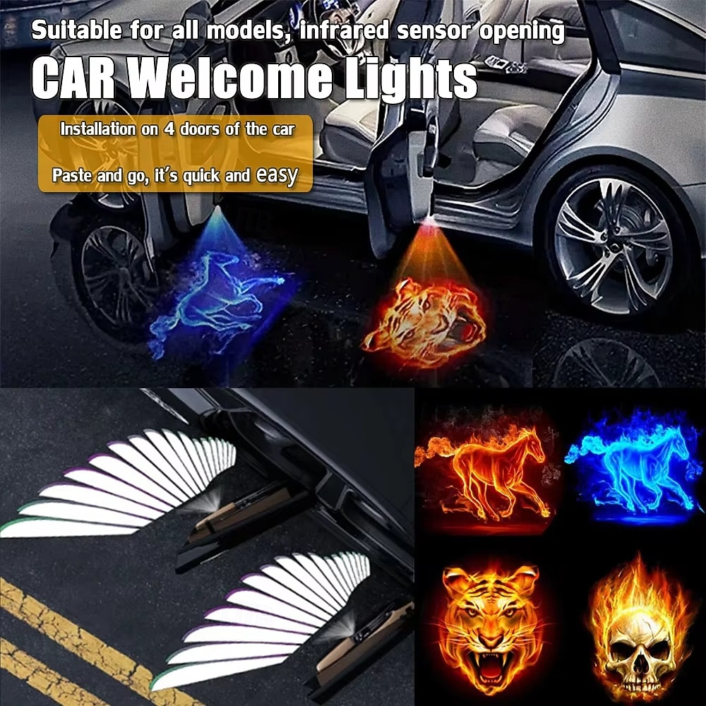 Carbon Fiber Car Projection Lamp, Infrared Sensing Door Welcome Light, LED Modification Decoration, No Wiring, Universal Door And Floor Light 2026 - $16.99 –P1