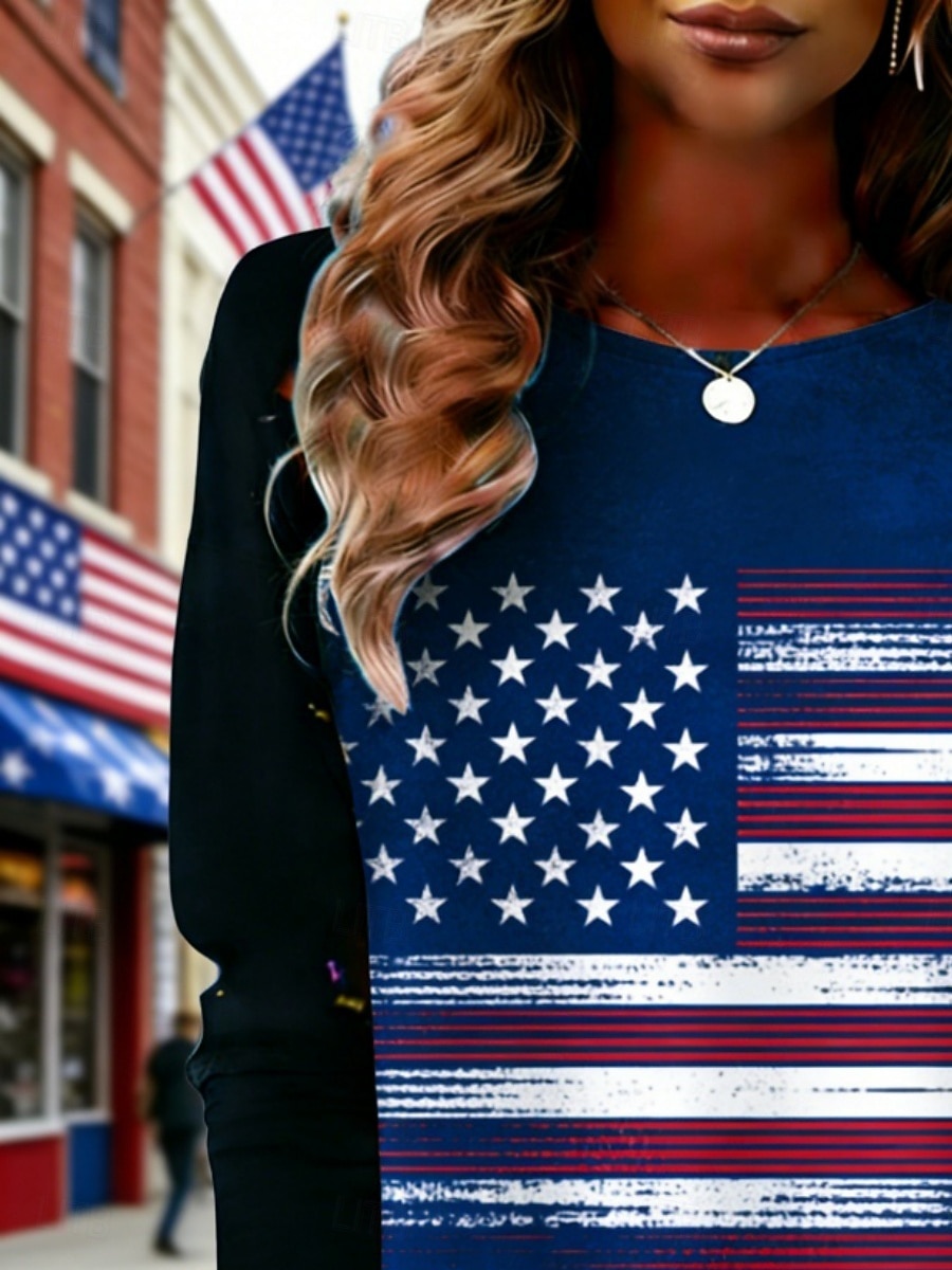 Damskie Podkoszulek Koszulka Nadruk Graficzny Flaga Ameryki Moda Elegancki Klasyczny Długi rękaw Półgolf Zwykłe topy Codzienny Weekend Ubrania wakacyjne Niebieski Wiosna Jesień 2026 - $19.99 –P2