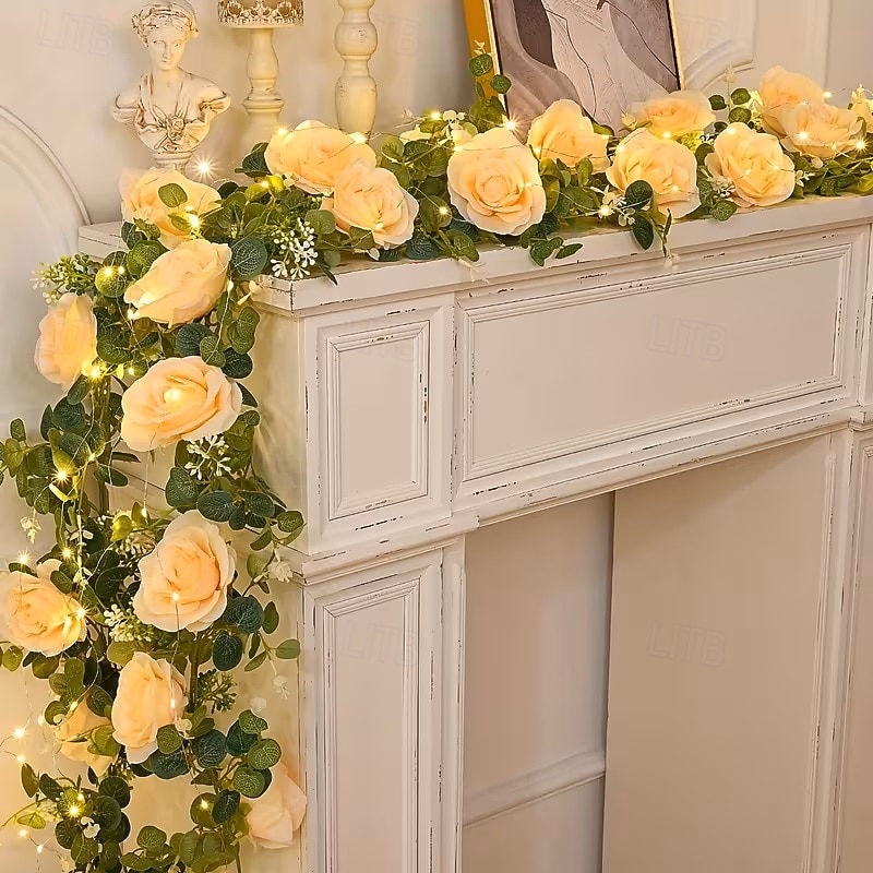 Mesterséges Rózsa Hajlék Füzér Fények 2m 20LED Akkumulátoros 8 Szimulált Virággal és Zöld Növényekkel Esküvőkön Születésnapokon Otthon Hálószobában Erkélyen és Kertben Dekorációhoz 2026 - $35.99 –P2