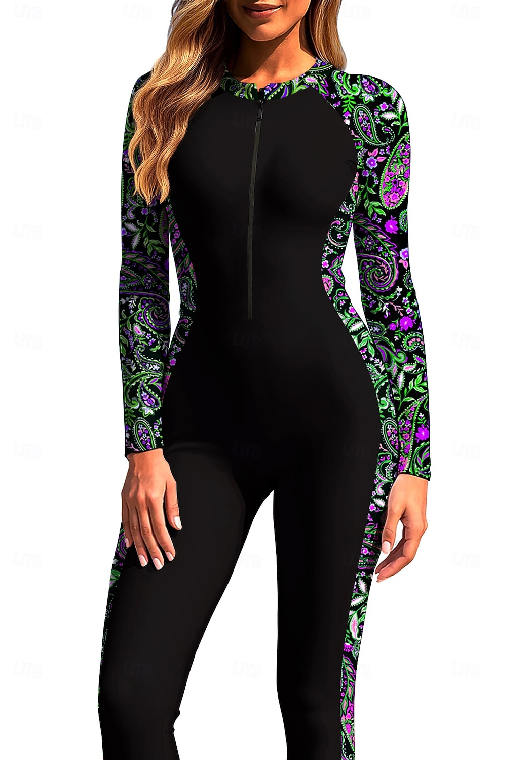 Dam Medium Rash-guards Helkroppsutslagskydd Surfdräkt i ett stycke Paisley Folk Dragkedja med inbyggd BH Dragkedja fram UV Solskydd Fullständig Täckning UPF50+ Långärmad Heltäckande Badkläder 2026 - $49.99 –P10