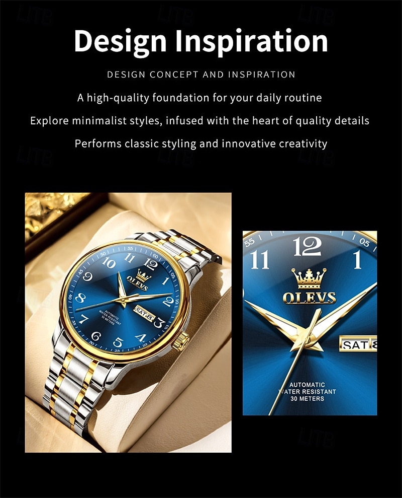 New Olevs Men'S Business Watch With Luminous Calendar, Week Display, Fully Automatic Mechanical Movement, Casual And Fashionable Digital Watch, Water-Resistant, Sporty Wristwatch 2026 - $95.99 –P7