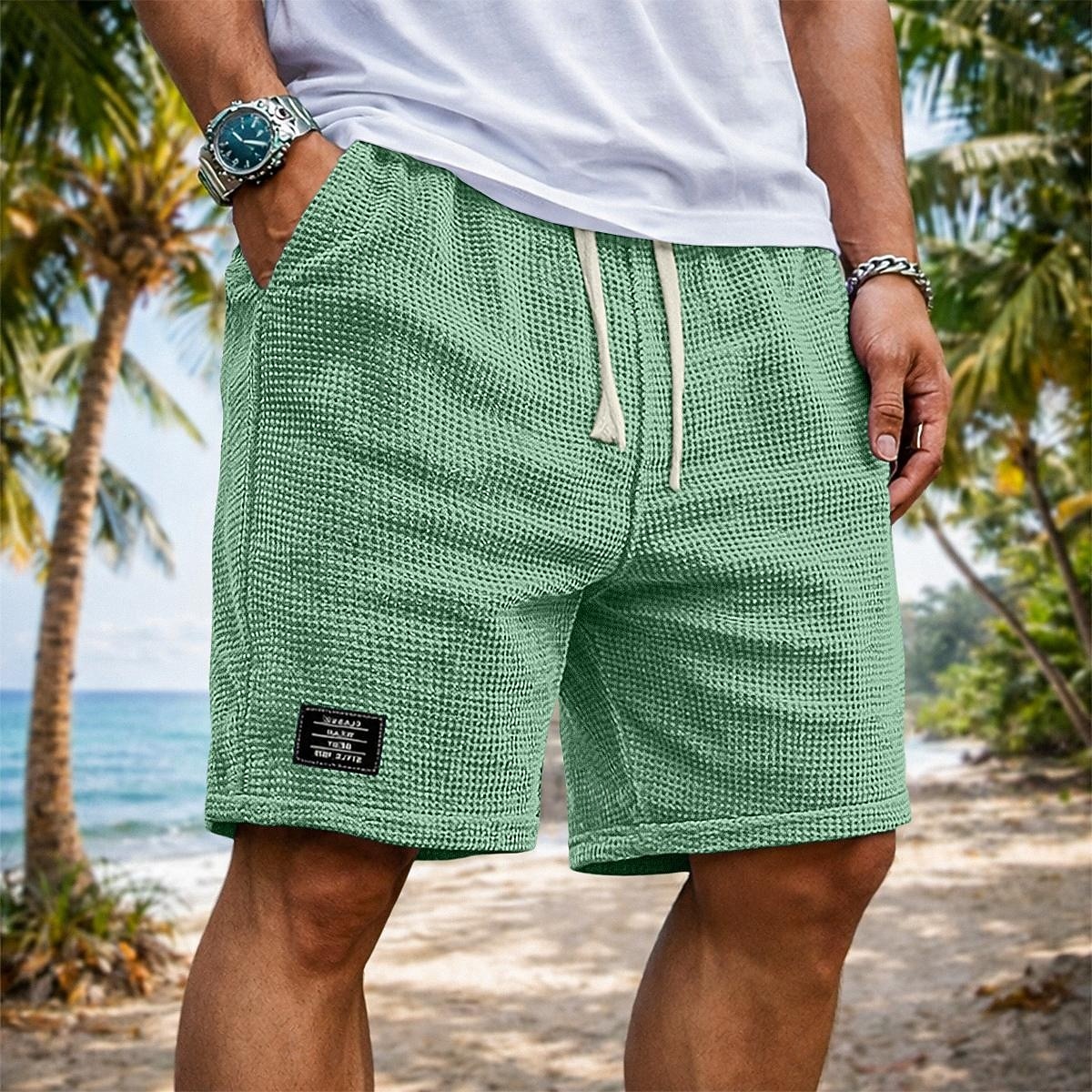 Herr Våffelshorts Shorts Sommarshorts Beach Shorts Casual shorts Snörning Elastisk midja Ensfärgat Slät Komfort Andningsfunktion Knelängd Dagligen Utomhus Streetwear Semester Mode Svart Vit 2026 - $20.99 –P2