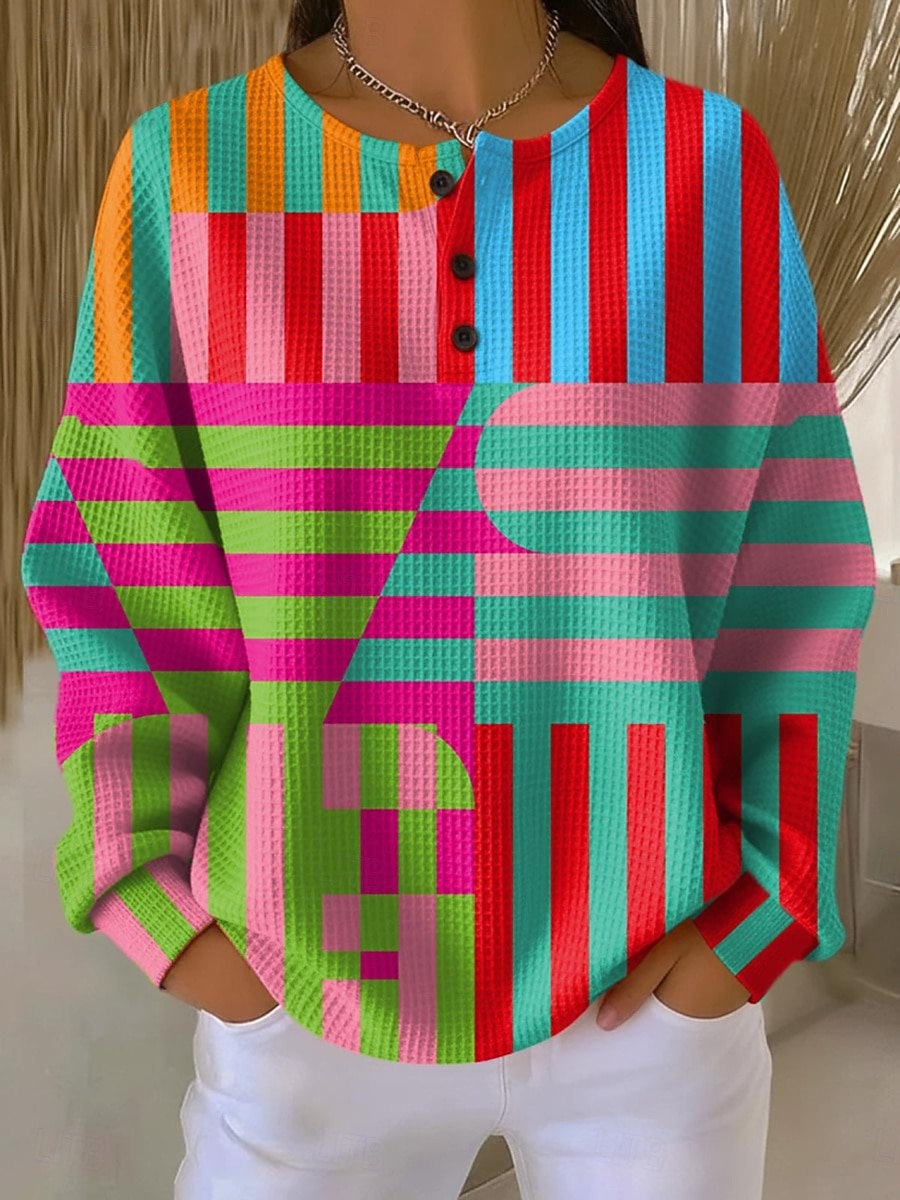 Damskie Bluza z kapturem Guziki Graficzny Geometryczny Elegancja Zabytkowe Moda Długi rękaw Półgolf Zwykłe topy Codzienny Dom Na co dzień Żółty Czerwony Brązowy Lato Wiosna 2026 - $28.99 –P3