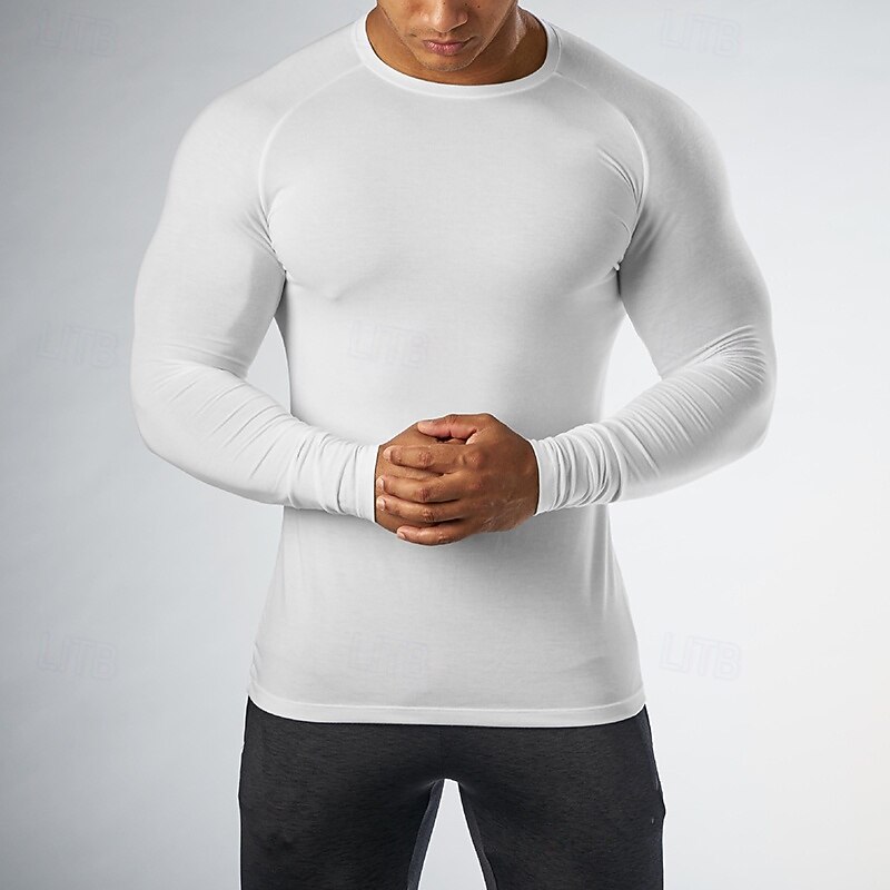 Homme Couleur Unie T-shirt de course T-shirt de compression Printemps Automne manche longue Séchage Rapide Compression Évacuation de l'Humidité Entraînement en salle Entraînement actif Exercice Noir de 2026 ? $25.99 –P6