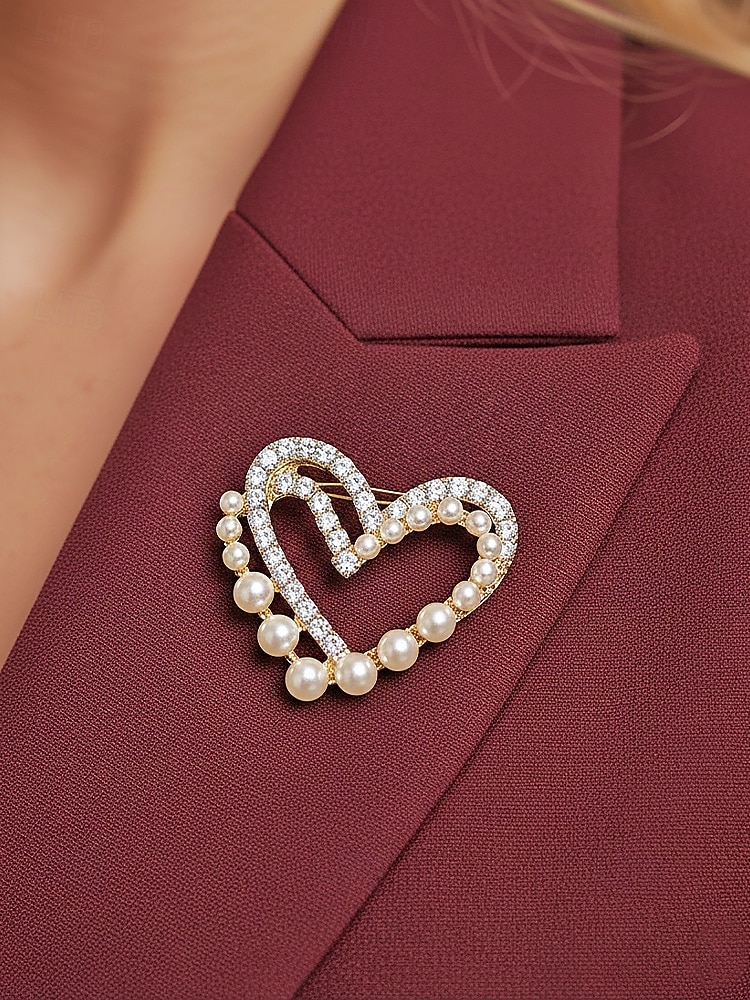 Женская брошь в форме сердца из сплава с искусственным жемчугом, доступно несколько вариантов дизайна, идеально подходит для Дня святого Валентина, свадеб и повседневной носки. 2026 - $7.99 –P2