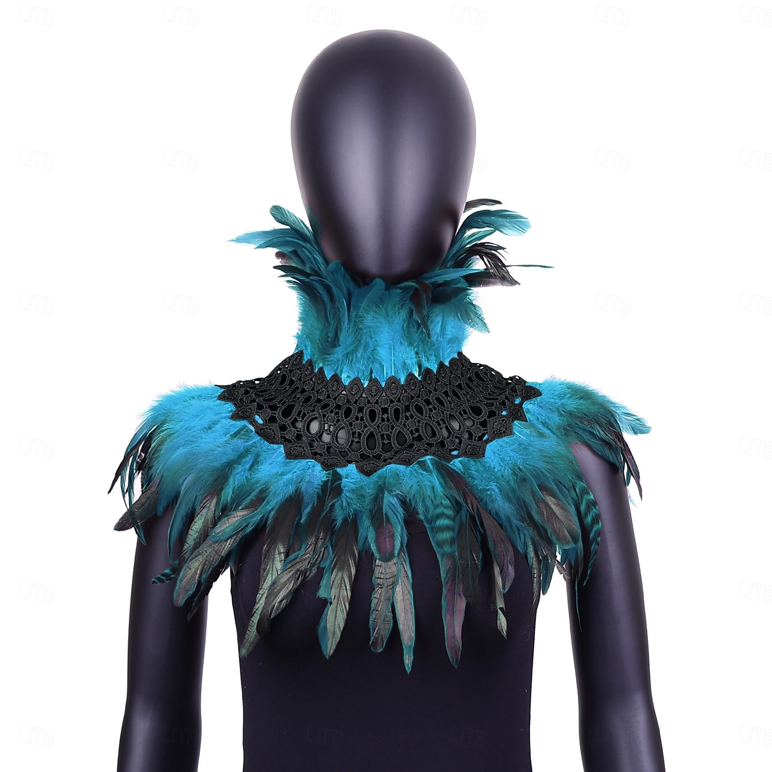 Karnival 2026 Rio Karnival Samba Tillbehör Kvinnors Tealfjäder Cape Sjalkappa med Svart Spets Choker Brasilien Festival Uppträdande Kostym 2026 - $20.99 –P1
