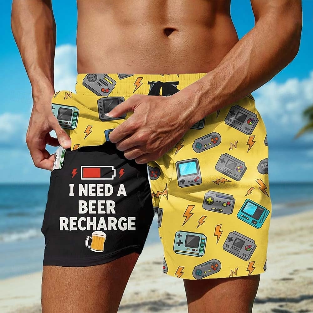 Homme Bière Console de jeu Argot drôle Short doublé Short de bain 2 en 1 Shorts de bain Taille Moyenne Rétro Vintage Fête Poches Latérales Avec doublure de compression Taille élastique avec cordon de de 2026 ? $20.99 –P4