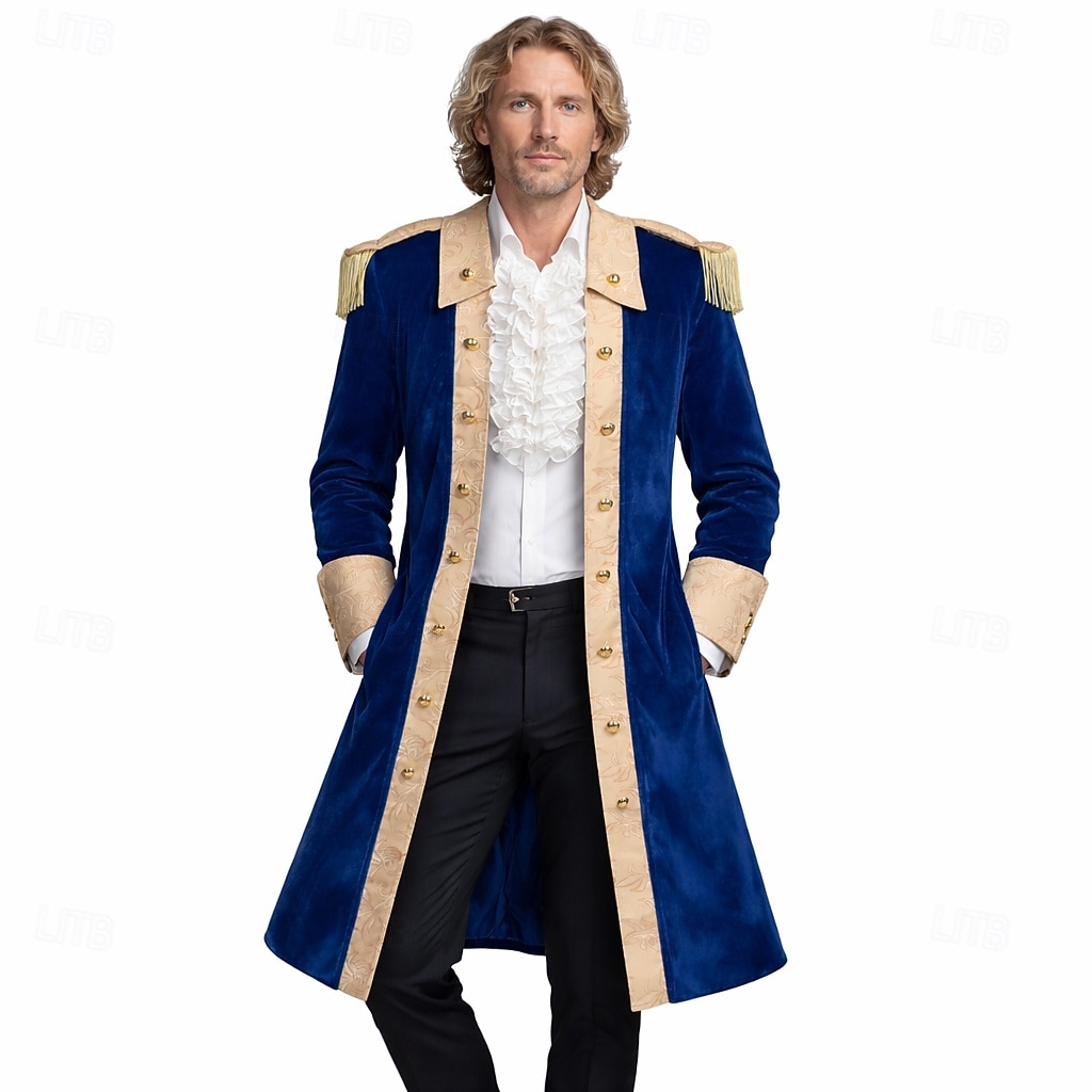 250th Anniversary USA Rococo Victorian Outfits Long Sleeves George Washington Fancy Dress Men's Halloween Carnival Independence Day 4th of July Adults Coat 2026 - $58.99 –P1