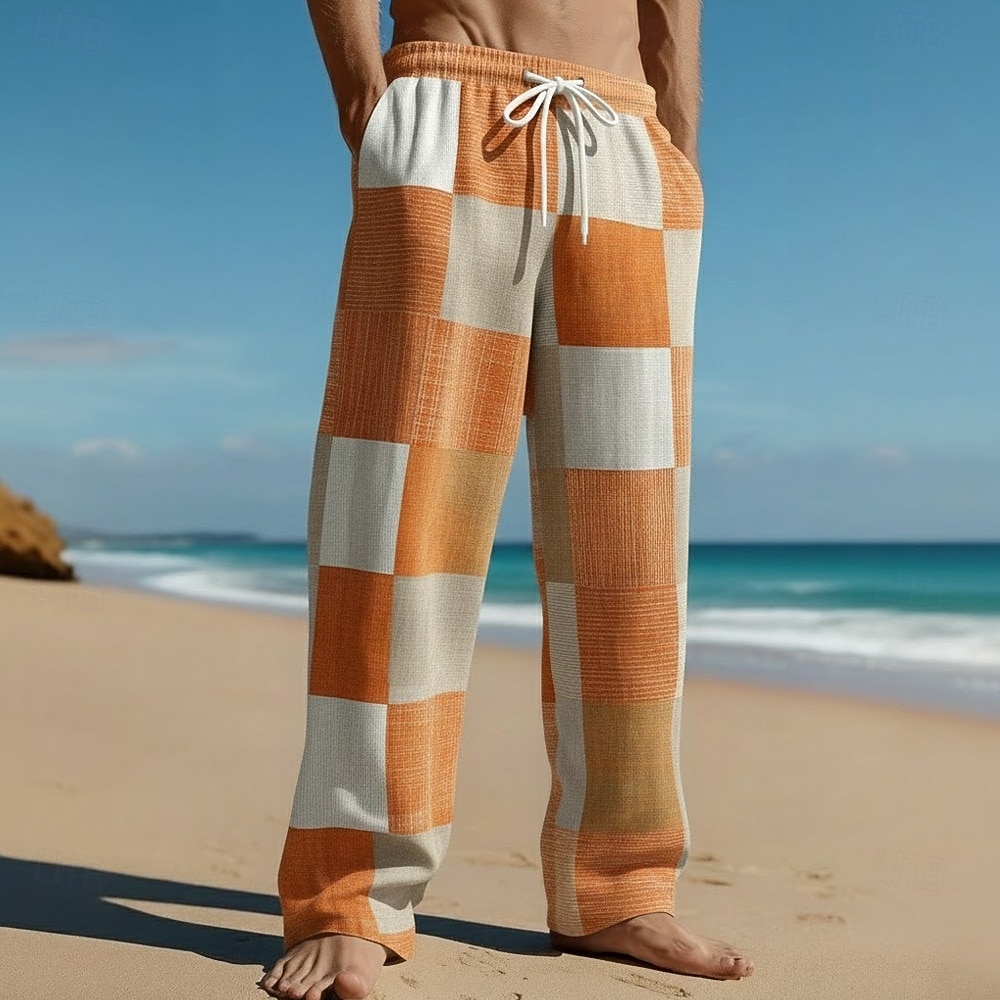 Men's Geometric Color Block Patchwork Trousers Casual Pants Baggy Pants Mid Waist Fashion Home Outdoor Vacation Elastic Drawstring Waist Linen-Like Pants with Pockets Summer Spring 3D Print Blue 2026 - $27.99 –P4