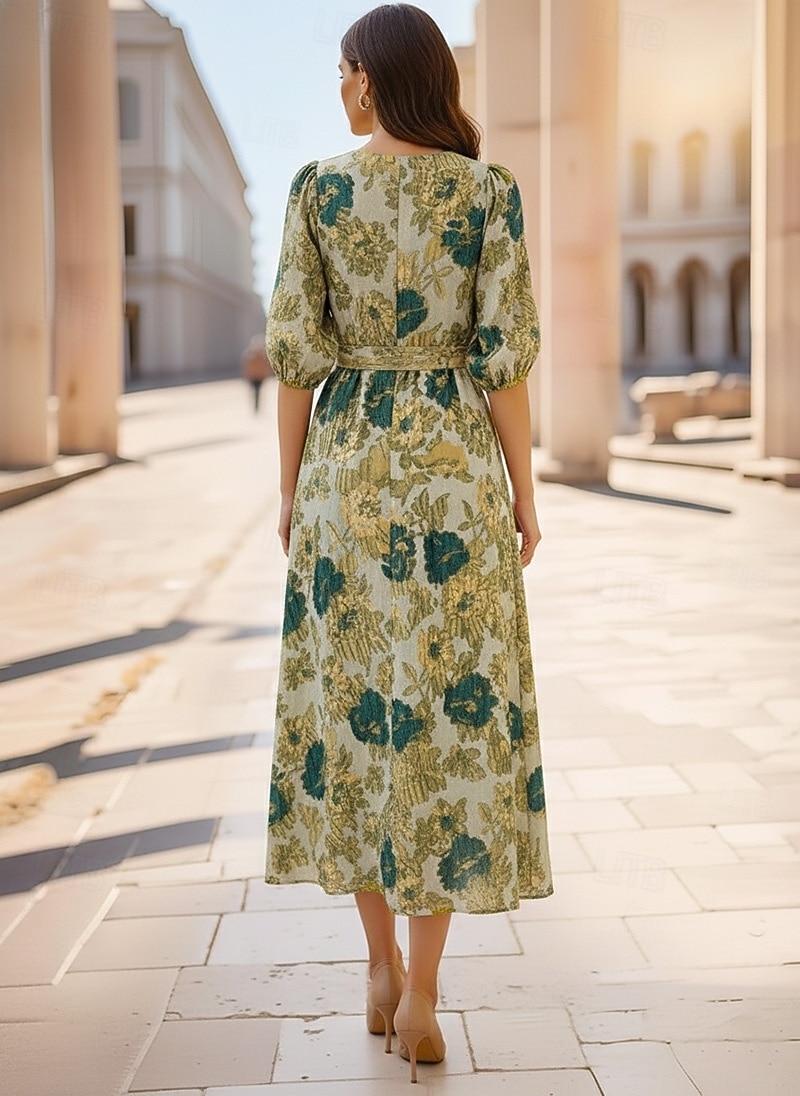 A-الخط طول الكعب فستان رسمي فساتين متنوعه أنيق نصف كم رقبة عالية مدورة زفاف حفلة كوكتيل قماش الجاكار مع شريطة 2026 - $185.99 –P2