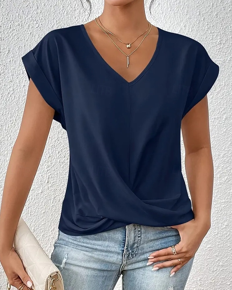 Γυναικεία Μπλουζάκι Συμπαγές Χρώμα Κλασσικό Καθημερινό Κοντομάνικο Λαιμόκοψη V Κανονικά μπλουζάκια Καθημερινά Εξόδου Σαββατοκύριακο Μαύρο Λευκό Ανθισμένο Ροζ Κρασί Βαθυγάλαζο Καλοκαίρι Άνοιξη 2026 - $11.49 –P14