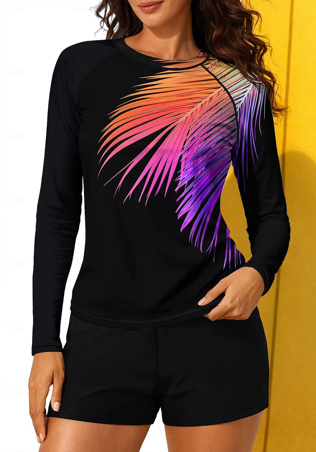 Mulheres Normal Maiô Rashguard Anti Atrito Maiô com estampa floral Floral Tropical Bloqueio de cores 2 Peças Bojo Removível Boyleg Proteção Solar UV UPF50+ Proteção UV Manga Longa Roupa de Banho Anti de 2026 por $31.99 –P6