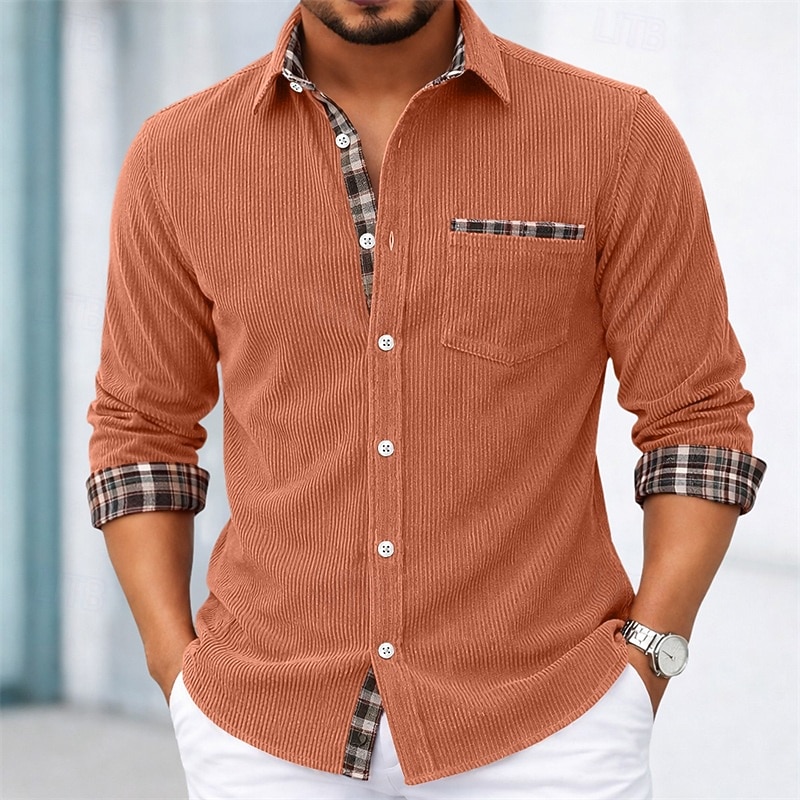 Per uomo Camicia Camicia elegante Camicia di Velluto a Coste Camicia con Bottoni Plaid Casuale Quotidiano Nero Blu marino Arancione Verde Manica Lunga Collo ripiegato Tutte le stagioni Abbigliamento del 2026 a $29.99 –P3