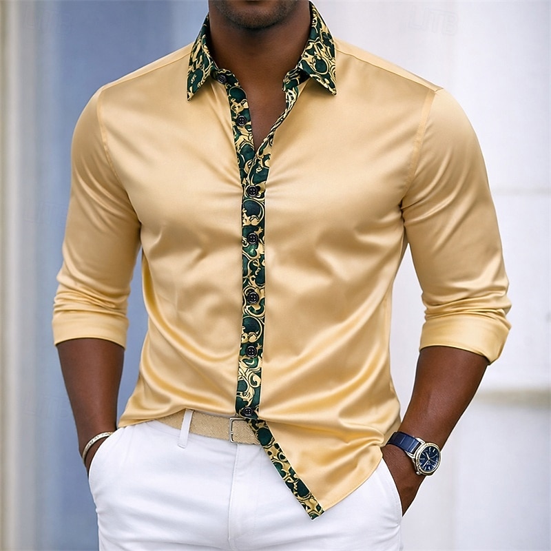 Hombre Camisa Camisa de raso Camisa para Vestido Abotonar la camisa camisa de baile Color sólido Boda Formal Negro Azul Real Dorado Manga Larga Cuello Vuelto Todas las Temporadas Ropa Retazos 2026 - $31.99 –P1