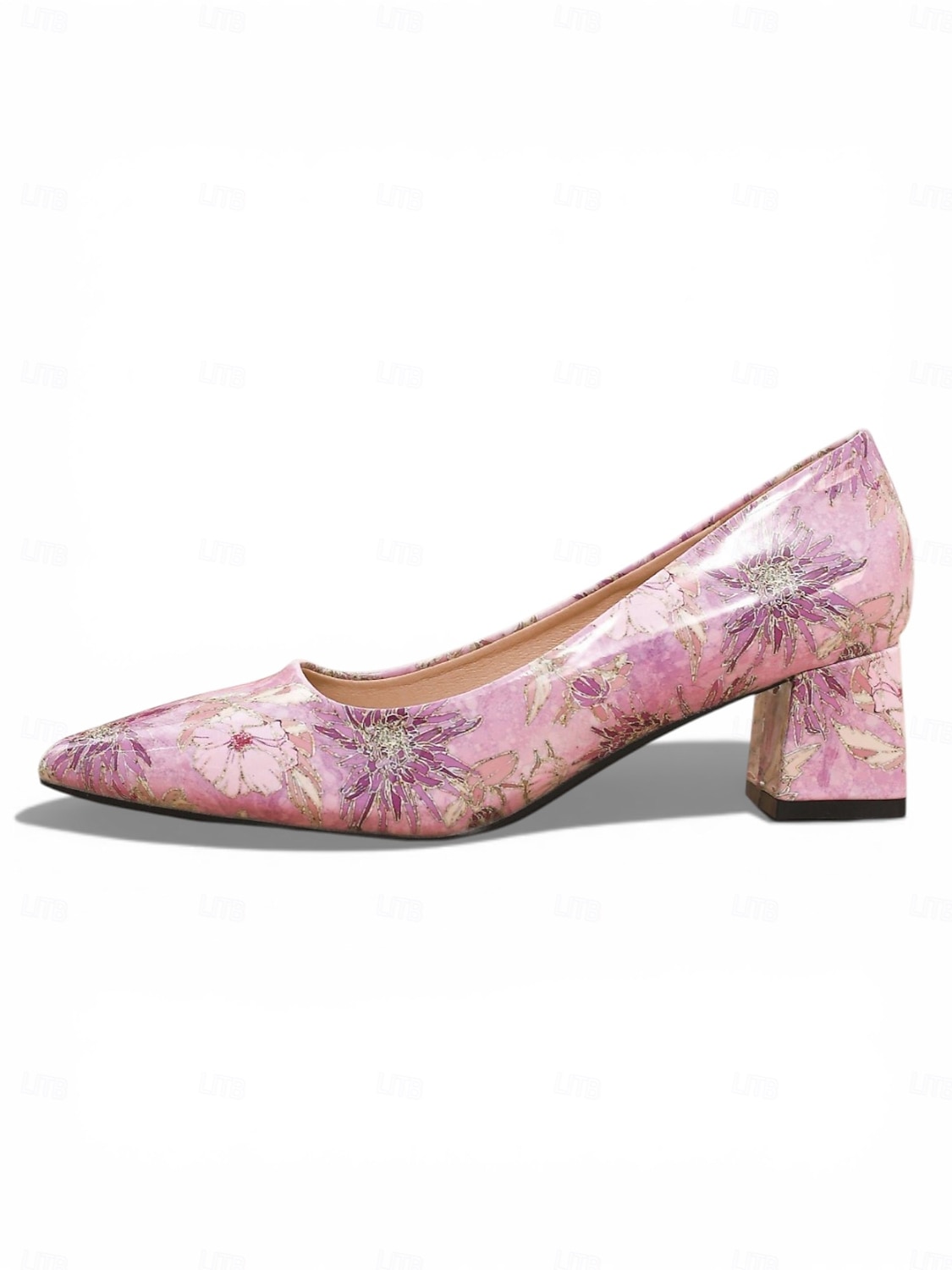 Elegante, rosafarbene Pumps mit Blumenmuster und Blockabsatz, spitze Damenschuhe für Dates am Valentinstag. 2026 - $34.99 –P8
