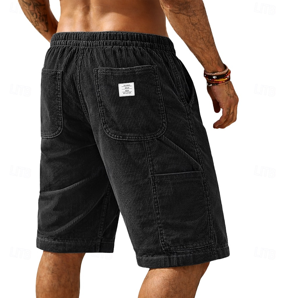 Men's Shorts Summer Shorts Casual Shorts Corduroy Shorts Pocket Elastic Waist Plain Comfort Breathable Knee Length Daily Outdoor Streetwear Vacation Fashion Blue Black Micro-elastic 2026 - $21.99 –P1