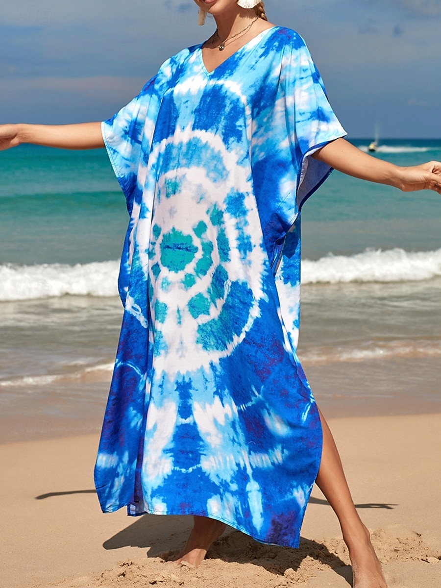 Women's Maxi Dress Beach Dress Casual Dress Boho Dress Cover Up Elegant Fashion Modern Outdoor Vacation Going out Loose Fit Abstract Half Sleeve V Neck Blue Pink Royal Blue Orange Summer Spring 2026 - $29.99 –P3