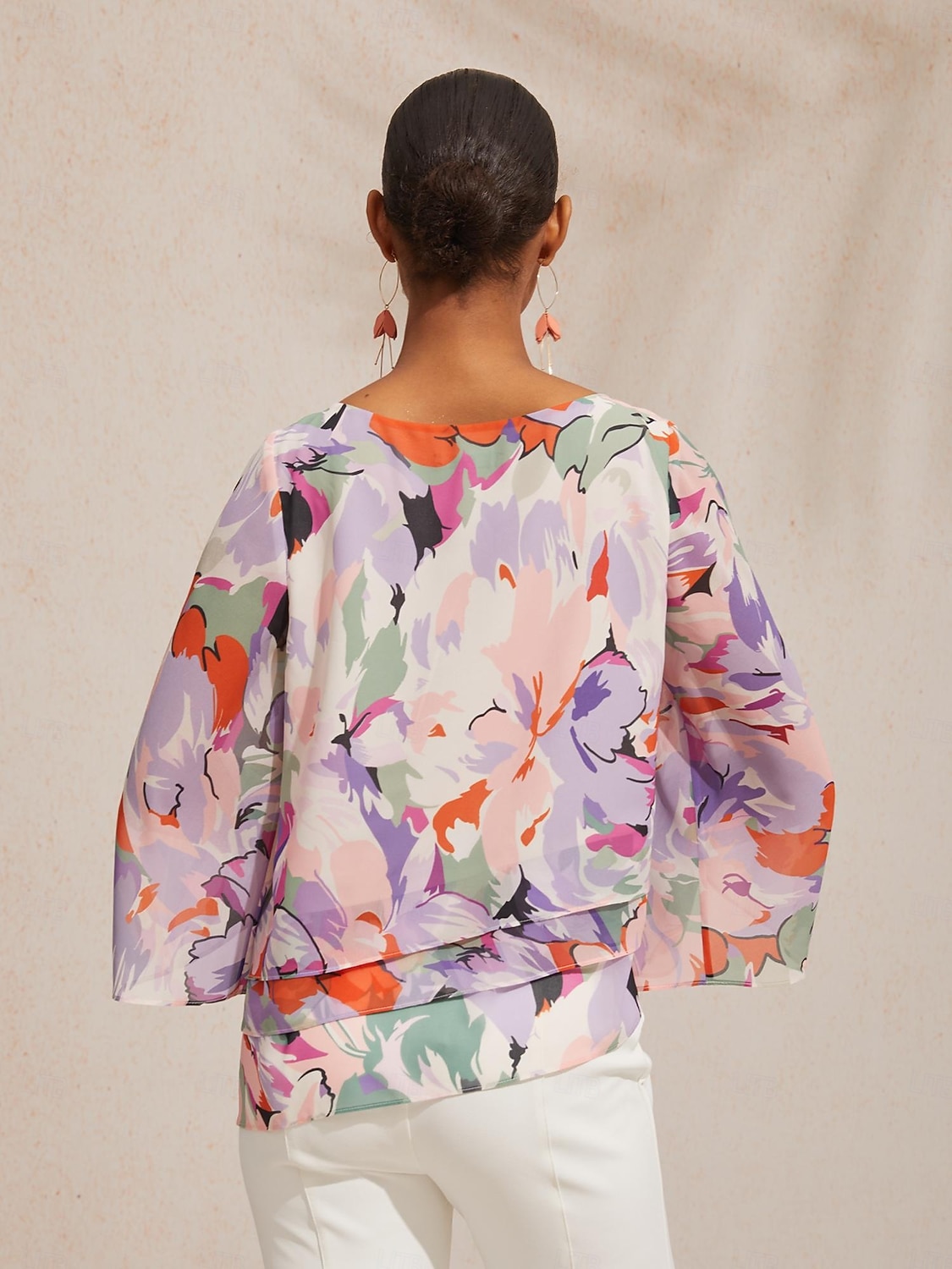 Spring Blooms Flowy Chiffon Layered Design Pink Blouse 2026 - $67.99 –P3