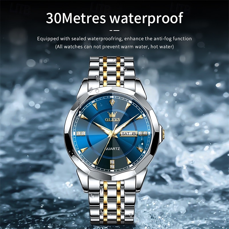 New Olevs Men'S Business Quartz Watch With Luminous Calendar, Week Display, Diamond-Set, Casual And Fashionable Water-Resistant Men'S Sports Watch 2026 - $39.99 –P2