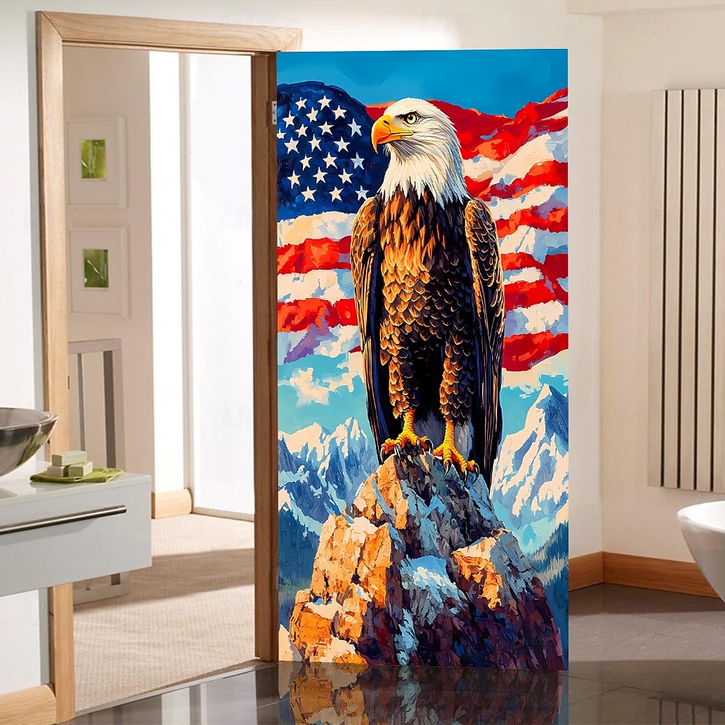 striscione patriottico per porta, bandiera americana, aquila calva e croce, decorazione religiosa da parete, cartello per portico del 4 luglio del 2026 a $17.99 –P2